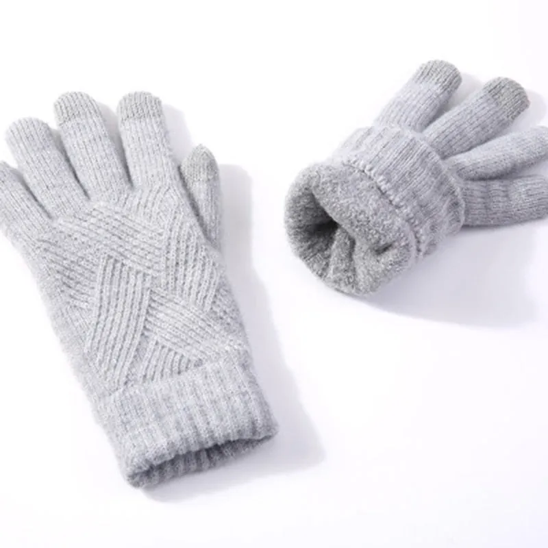 Winter Double Layer Warm Knit  Mitten Woolen Touch Screen  Cycling Driving Gloves