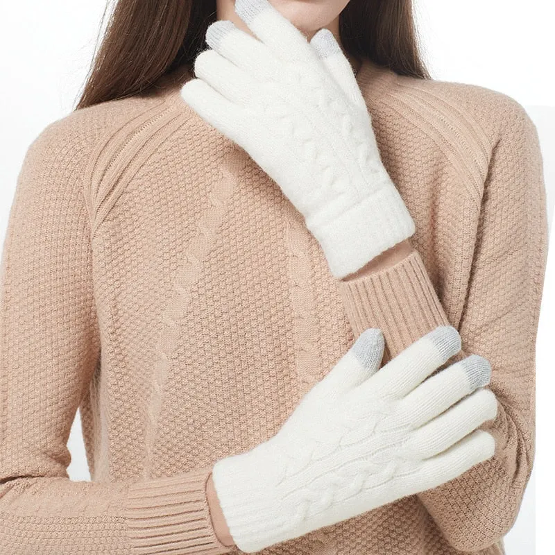 Winter Double Layer Warm Knit  Mitten Woolen Touch Screen  Cycling Driving Gloves