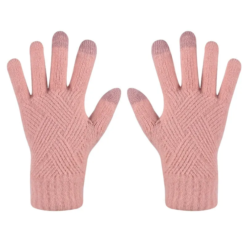 Winter Double Layer Warm Knit  Mitten Woolen Touch Screen  Cycling Driving Gloves