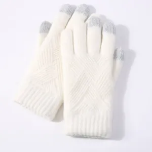 Winter Double Layer Warm Knit  Mitten Woolen Touch Screen  Cycling Driving Gloves