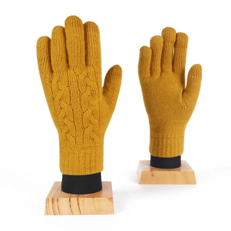Winter Double Layer Warm Knit  Mitten Woolen Touch Screen  Cycling Driving Gloves