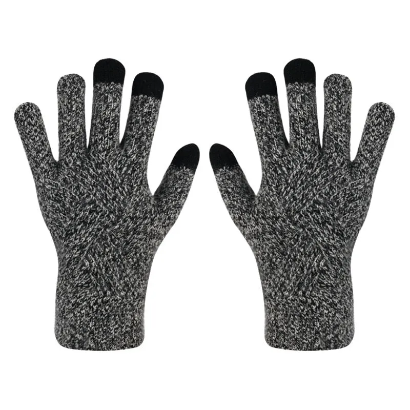 Winter Double Layer Warm Knit  Mitten Woolen Touch Screen  Cycling Driving Gloves