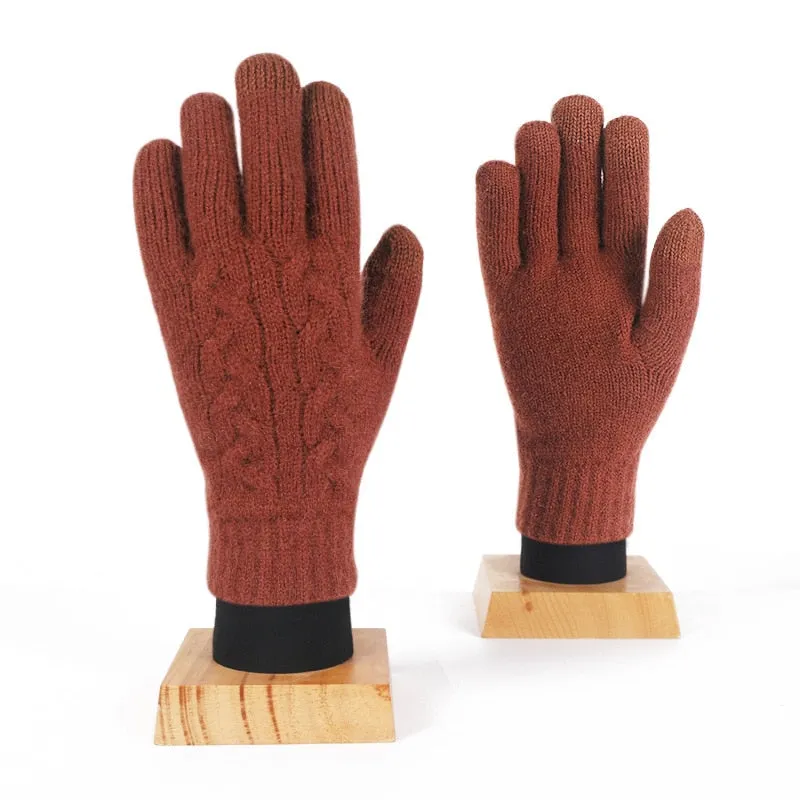 Winter Double Layer Warm Knit  Mitten Woolen Touch Screen  Cycling Driving Gloves