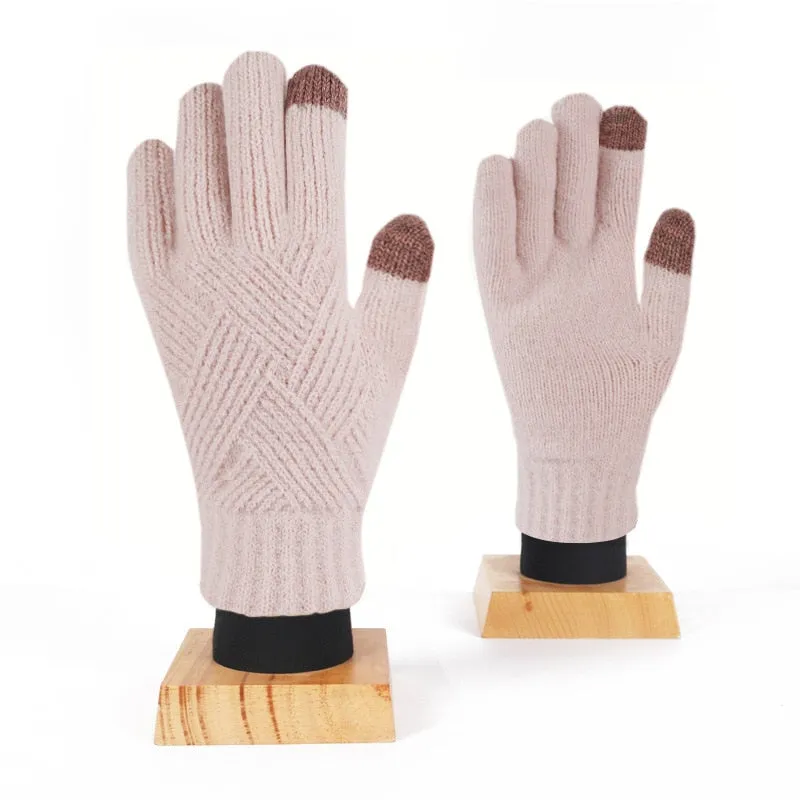 Winter Double Layer Warm Knit  Mitten Woolen Touch Screen  Cycling Driving Gloves