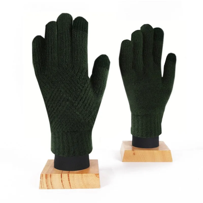 Winter Double Layer Warm Knit  Mitten Woolen Touch Screen  Cycling Driving Gloves