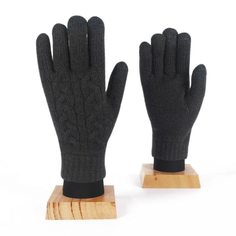 Winter Double Layer Warm Knit  Mitten Woolen Touch Screen  Cycling Driving Gloves