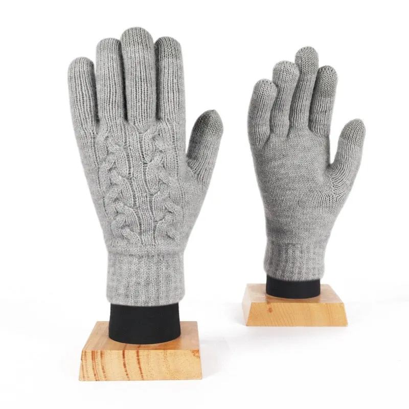 Winter Double Layer Warm Knit  Mitten Woolen Touch Screen  Cycling Driving Gloves