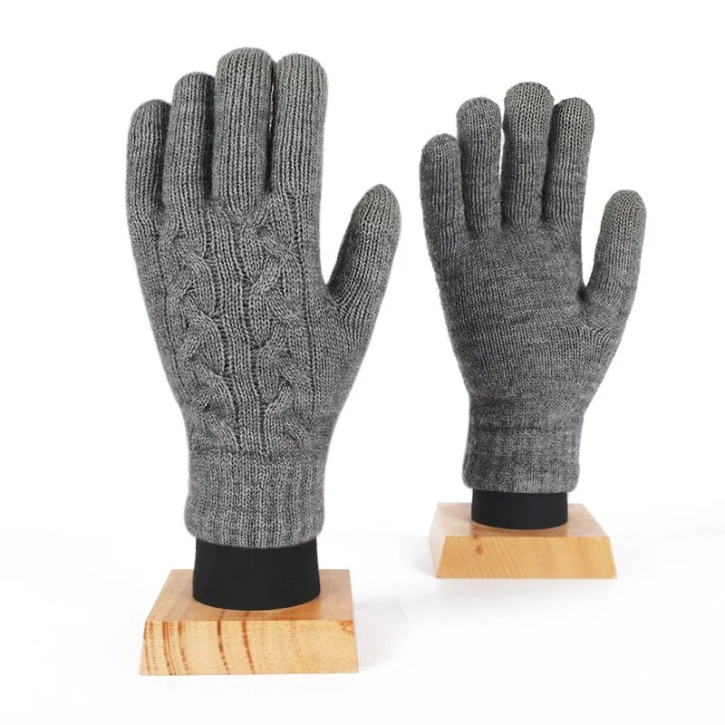 Winter Double Layer Warm Knit  Mitten Woolen Touch Screen  Cycling Driving Gloves
