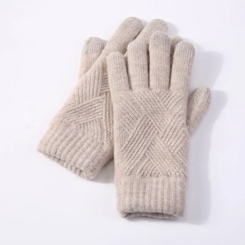 Winter Double Layer Warm Knit  Mitten Woolen Touch Screen  Cycling Driving Gloves