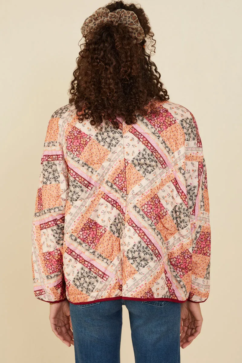 Womens Patch Print Quilted Light Padded Jacket