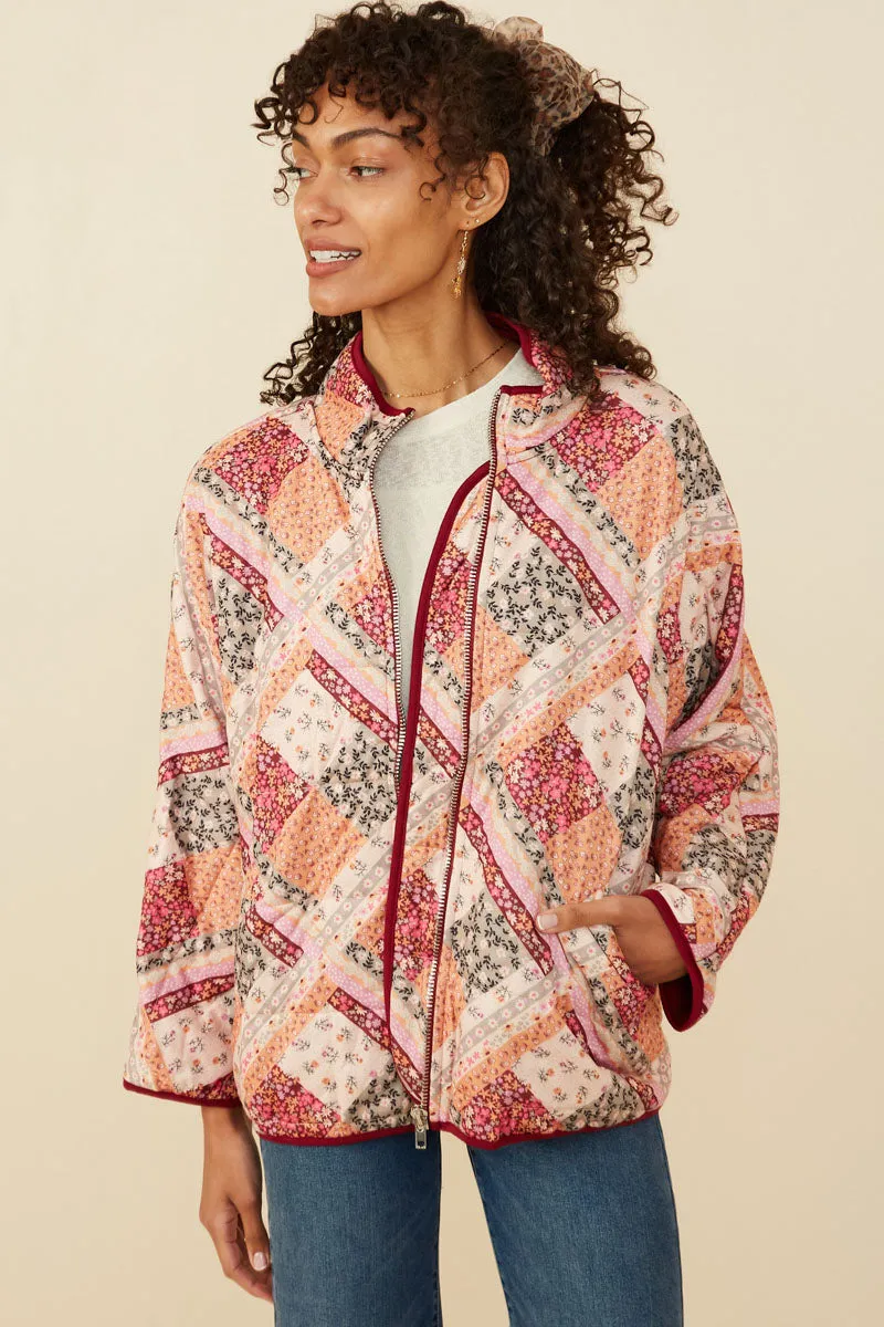 Womens Patch Print Quilted Light Padded Jacket