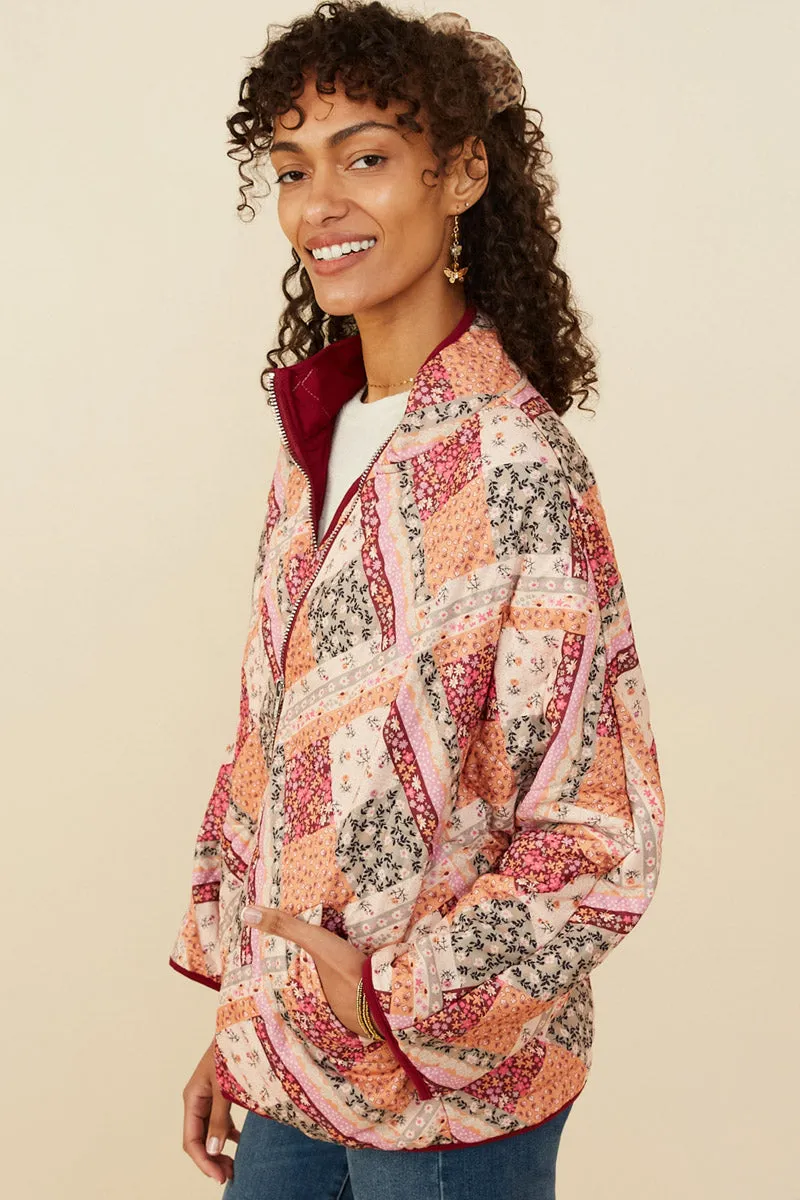 Womens Patch Print Quilted Light Padded Jacket
