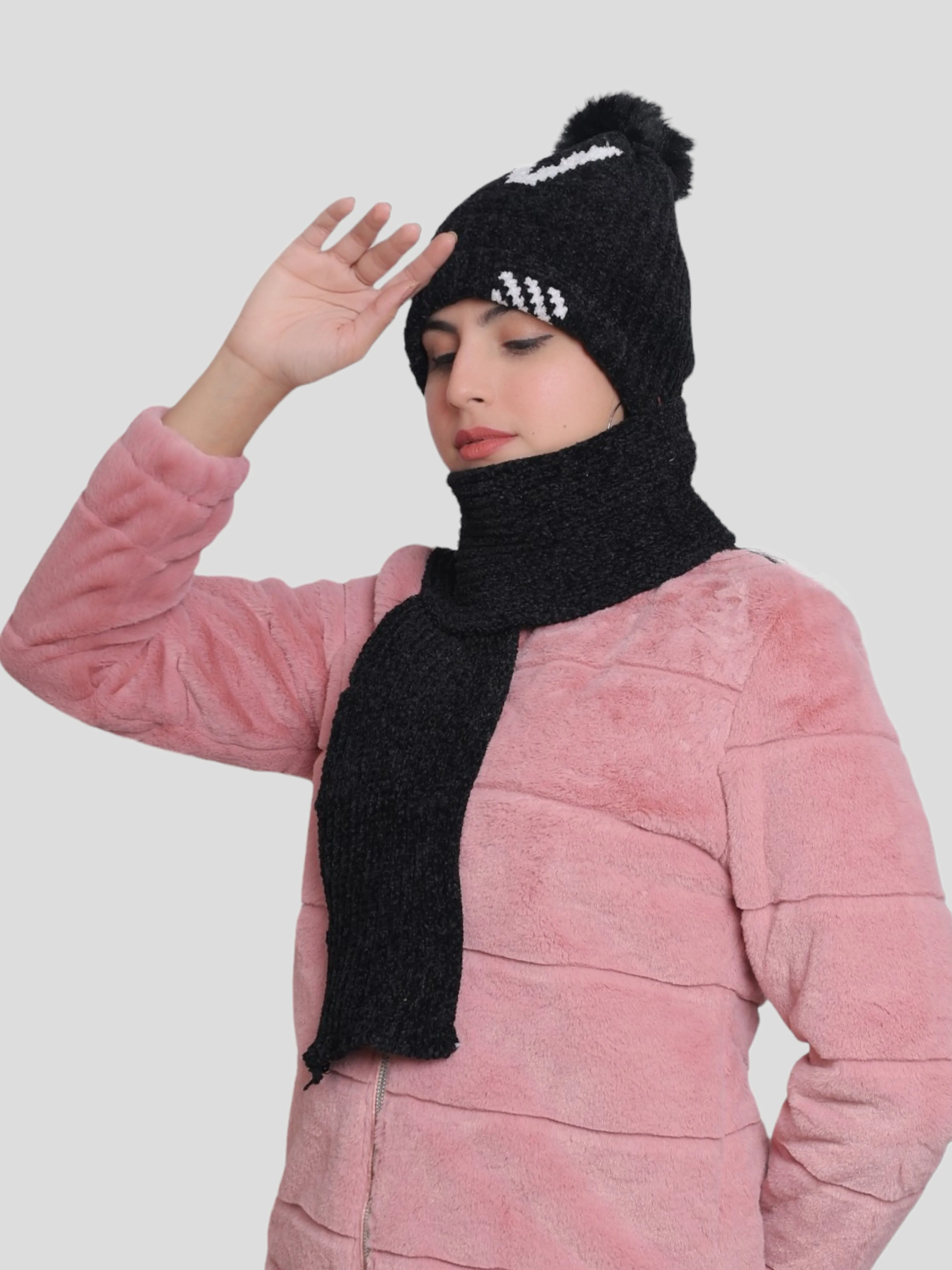 Youth Robe Women's Cap with Muffler (Black)
